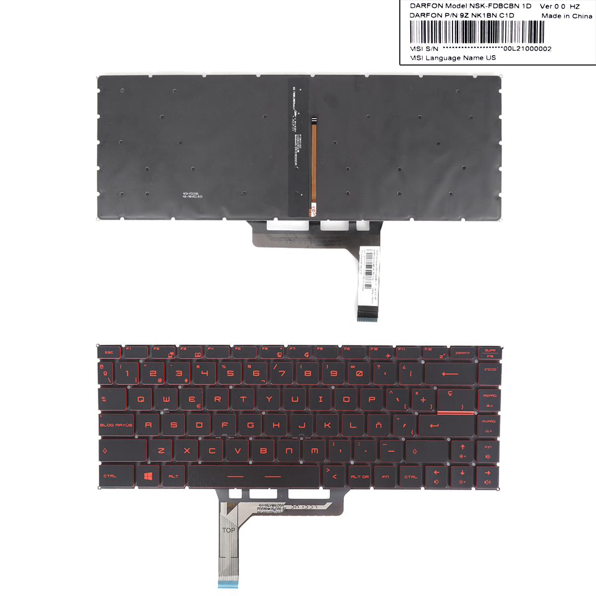 Picture of New Replacement Laptop Keyboard For MSI GF63 GF63 8RC GF63 8RD GF63 Thin 9SC (Red Printing ,Red Backlit Win8) SP Layout